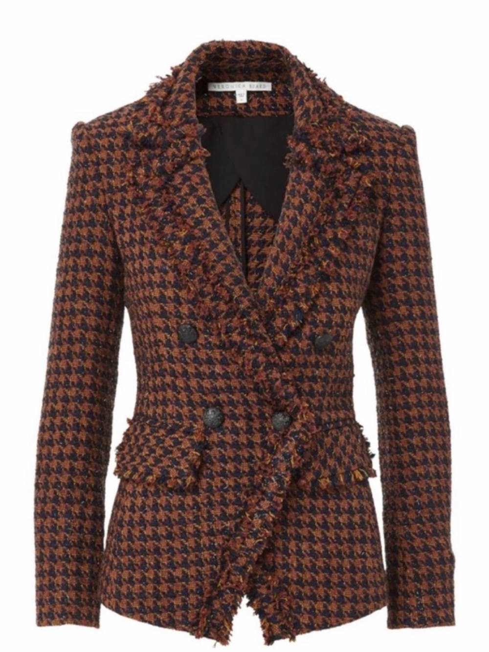 Veronica Beard Taja Dickey Brown Houndstooth Tweed Blazer size 2